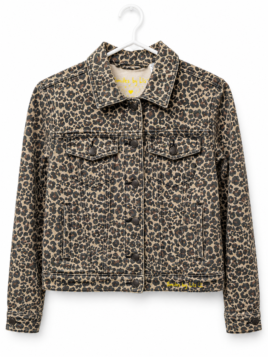 Rainbow Tree Frog Hand-Painted Leopard Denim Jacket