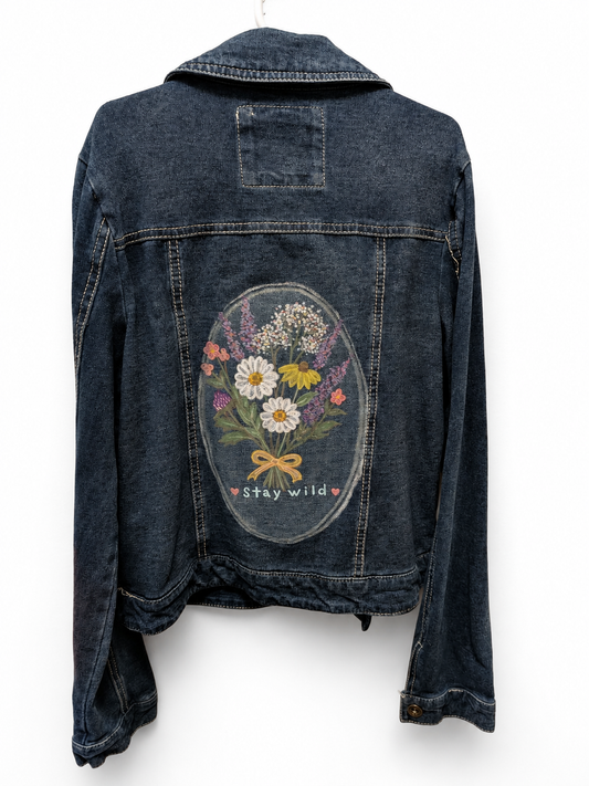 Stay Wild Hand-Painted Girls Denim Jacket